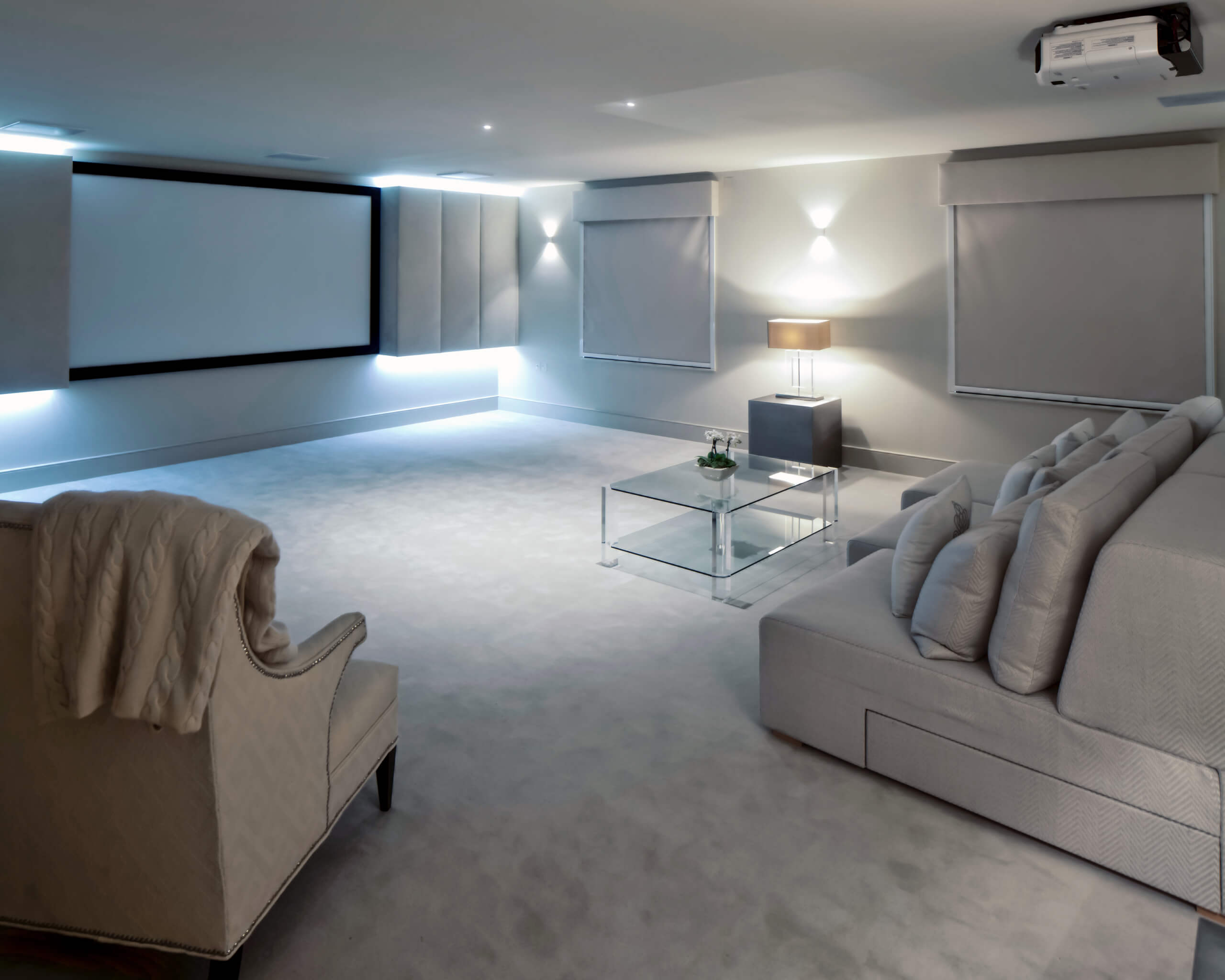Luxury basement TV room design