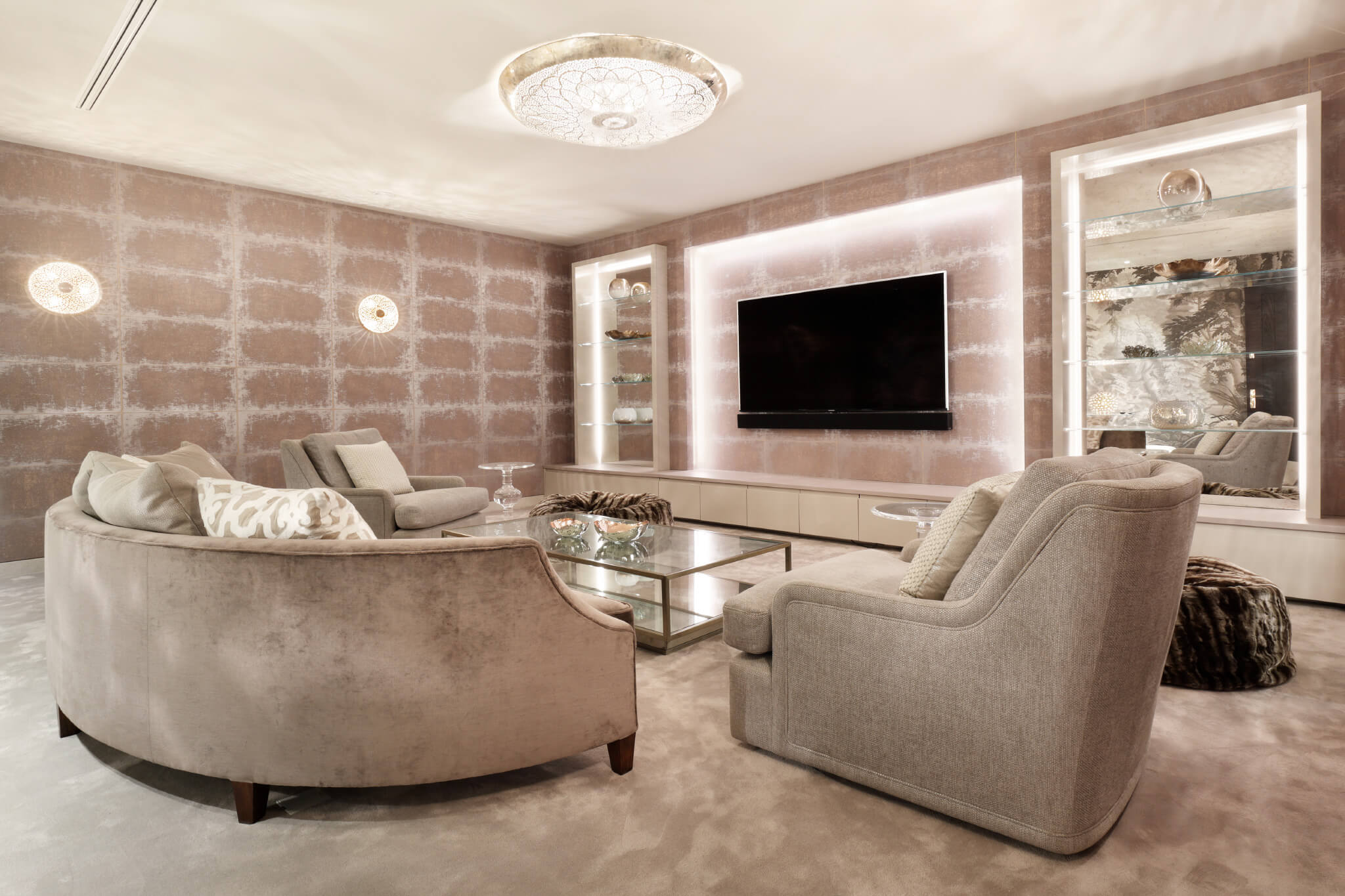 Luxury basement TV room design