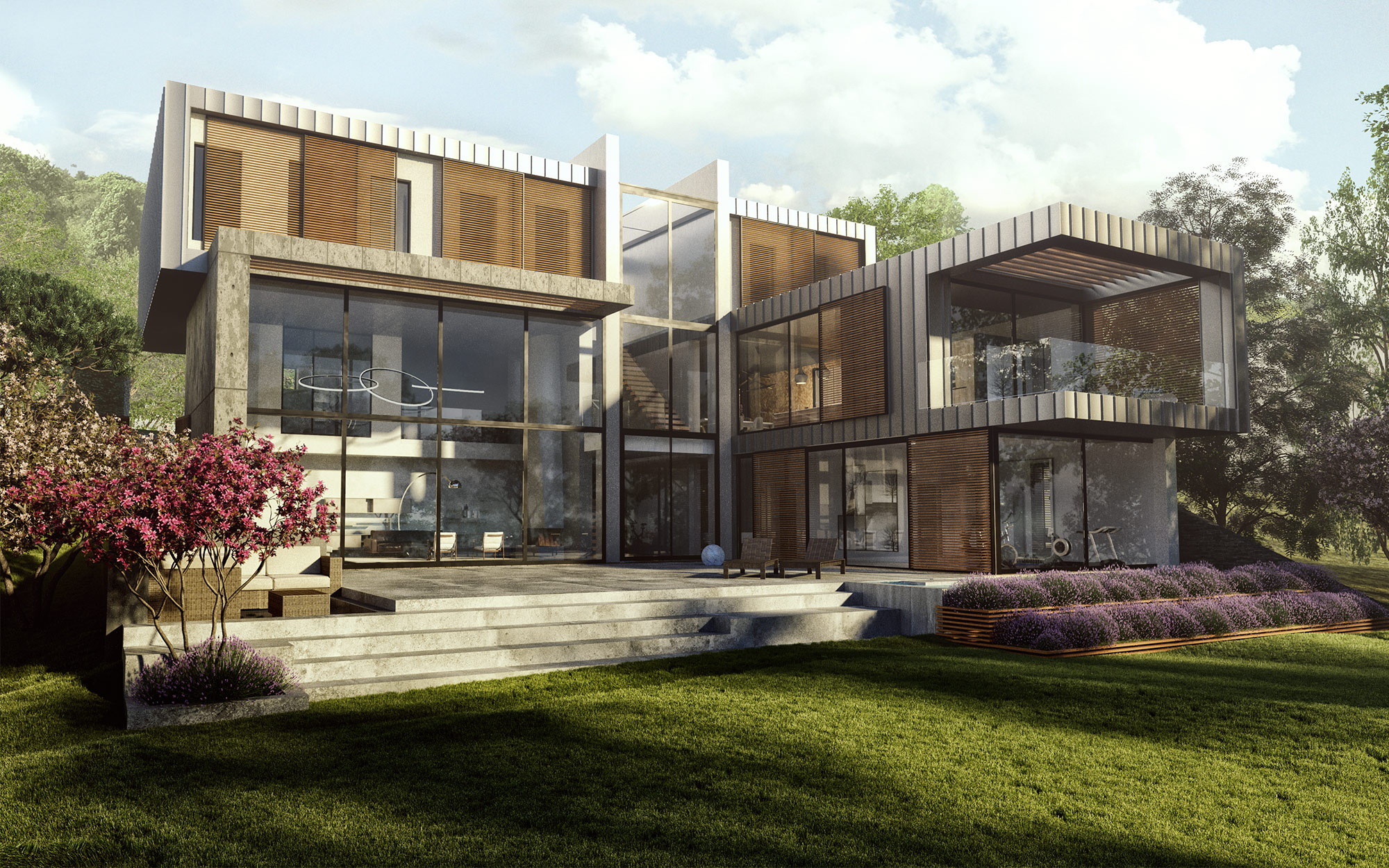 Countryside contemporary luxury home render