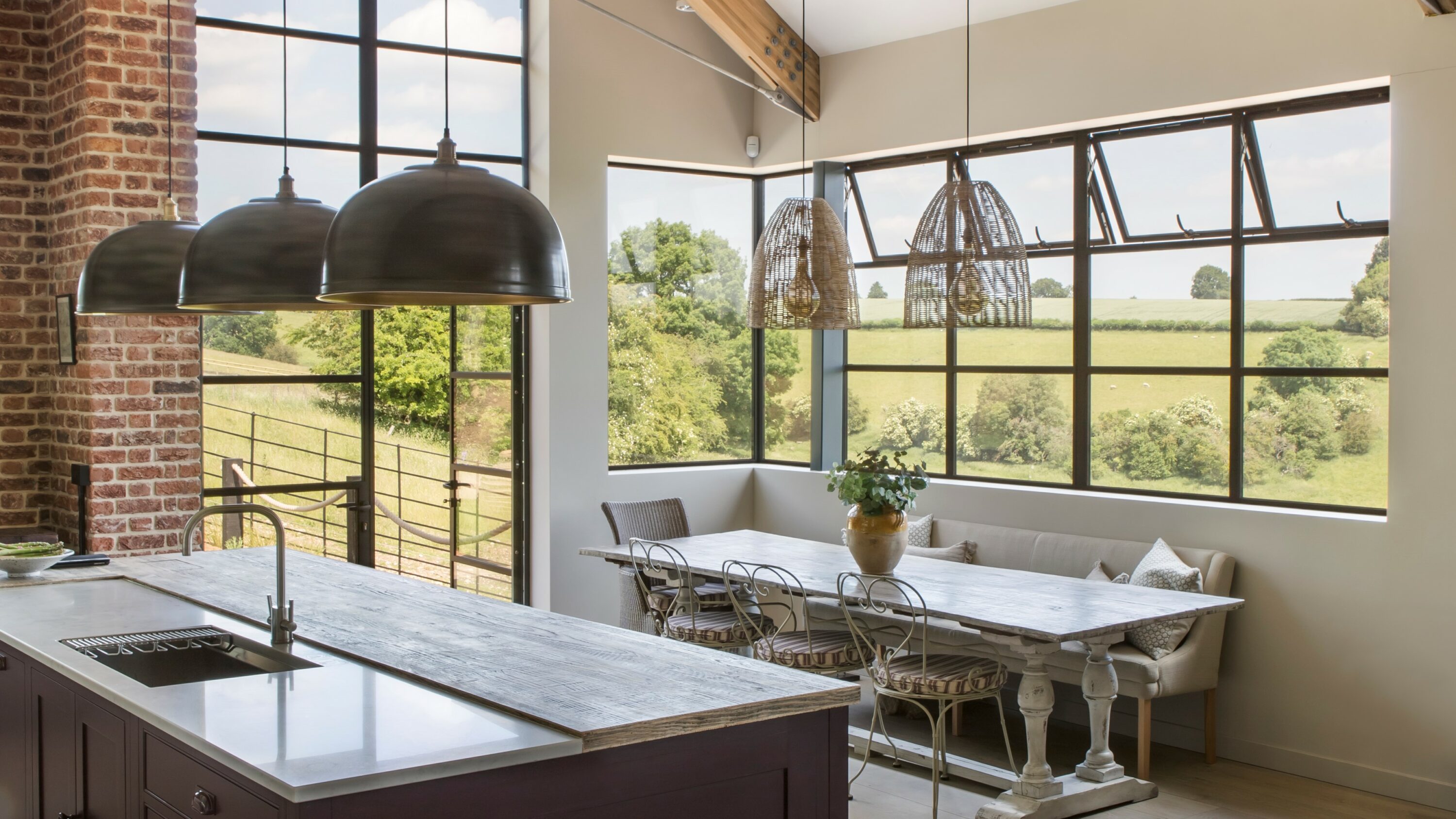 country home kitchen interior design with country views