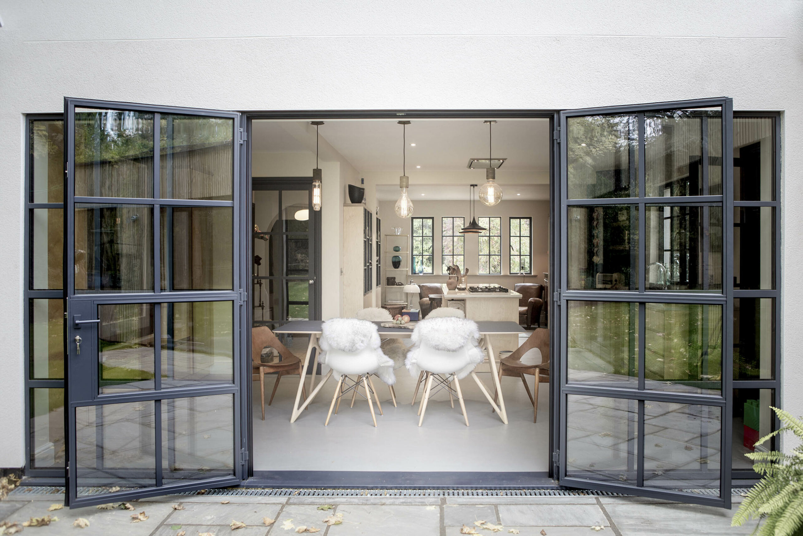 Industrial style steel patio framed doors