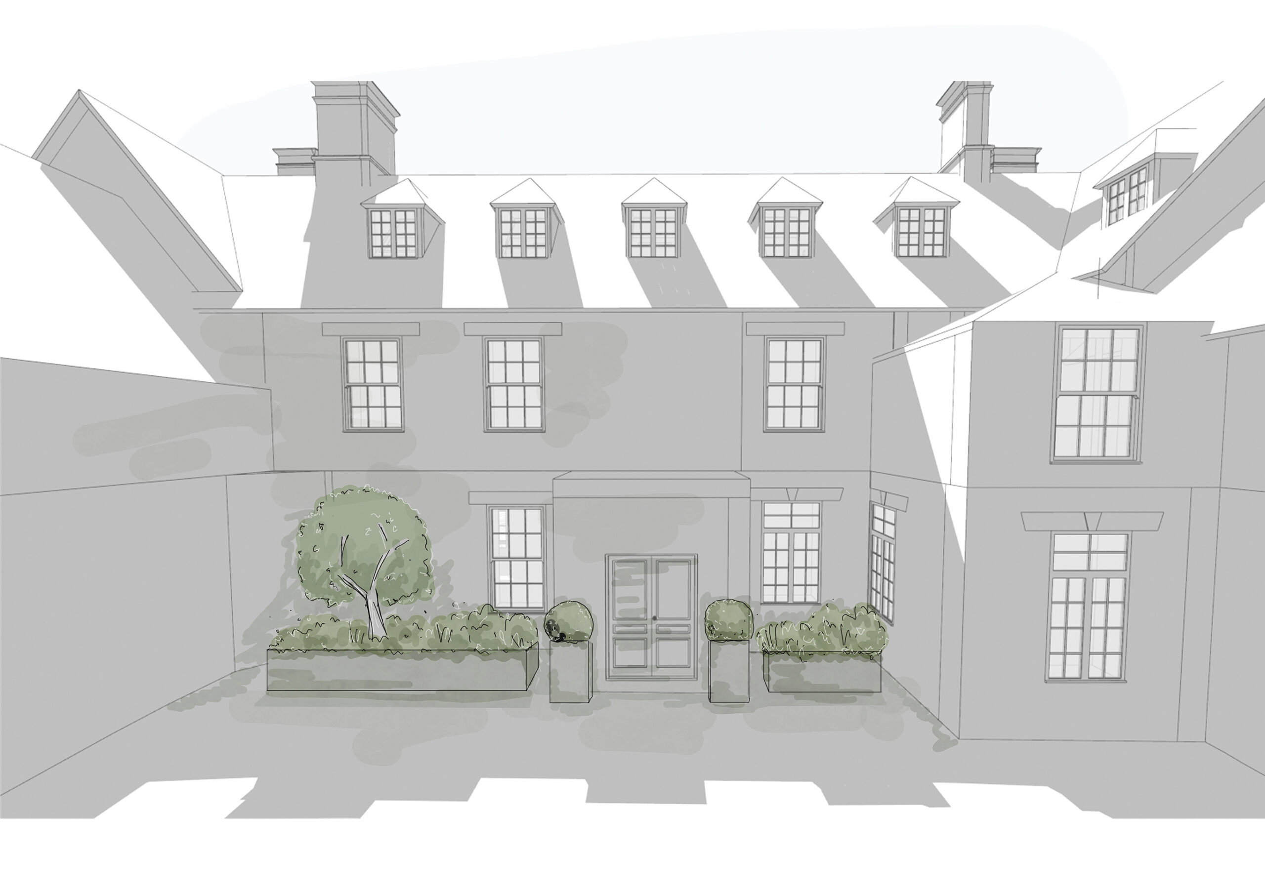 3D sketch manor house garden landscaping