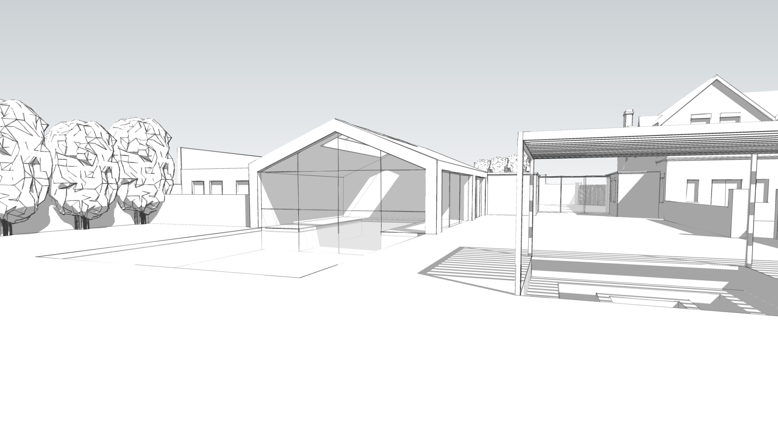 Luxury glazed garage and gym design sketch