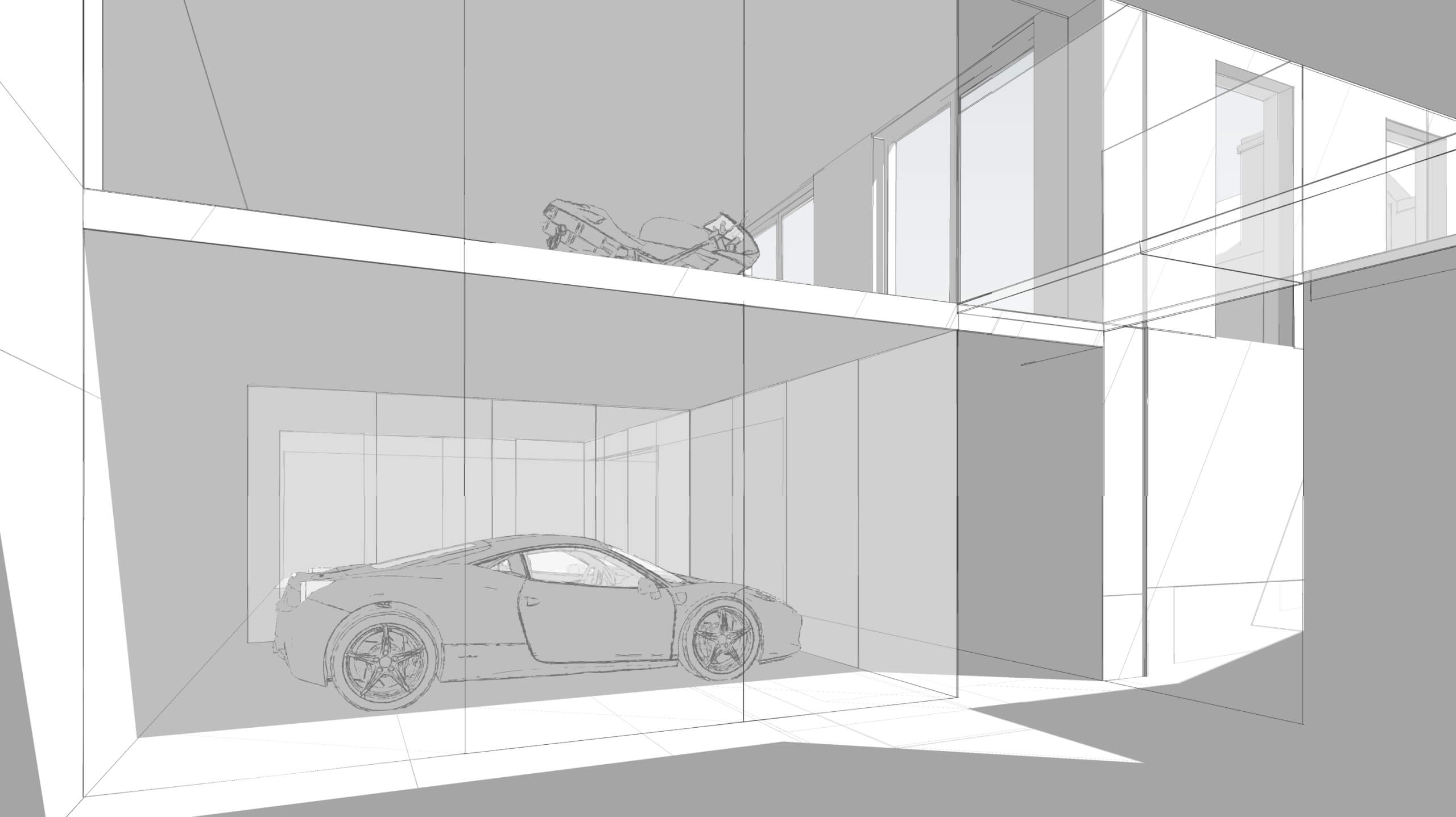 Luxury glazed garage design sketch