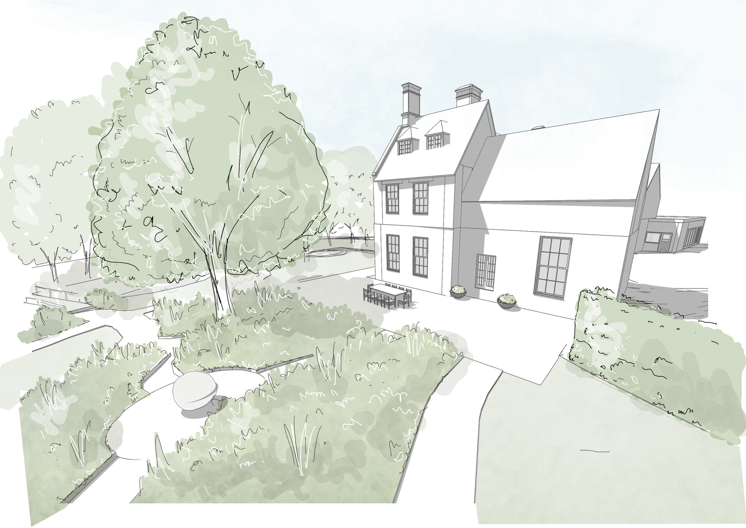 Country house renovation garden landscaping lawn design sketch