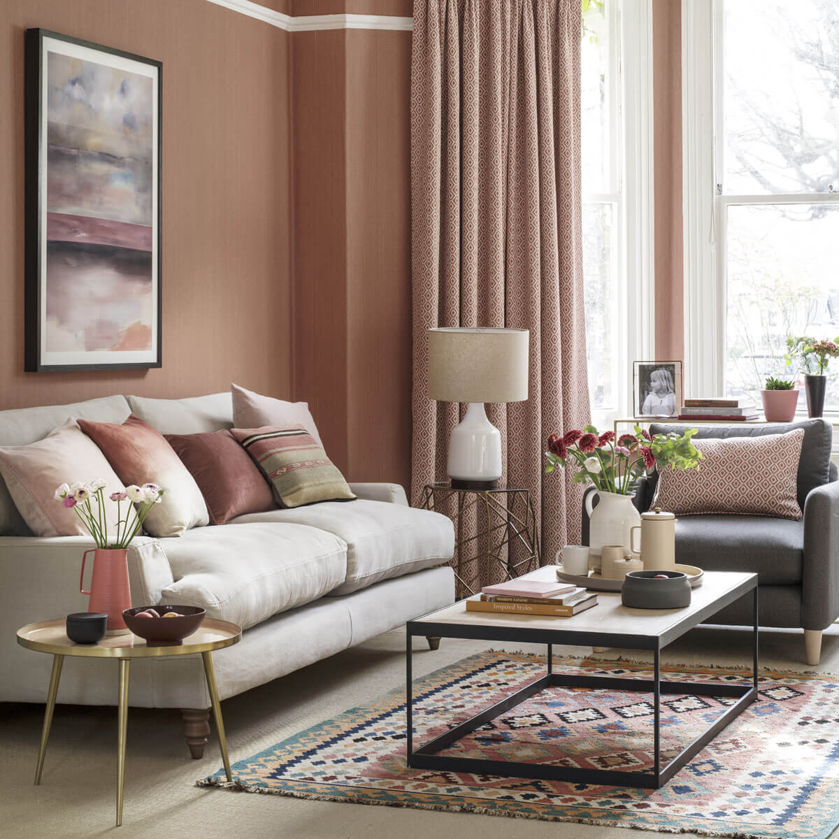 coral living room interiors