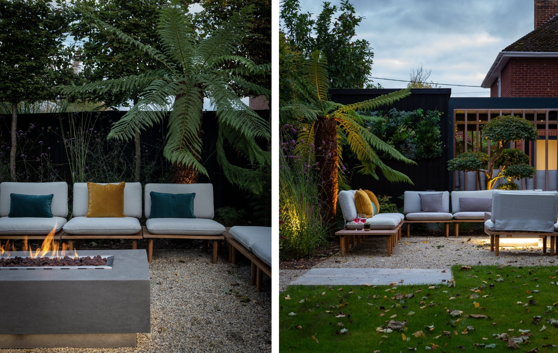 Garden cosy seating area design with fire table